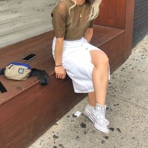 Topshop white front slit denim skirt